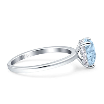 Solitaire Hidden Halo Teardrop Pear Engagement Ring Simulated Aquamarine 925 Sterling Silver Wholesale
